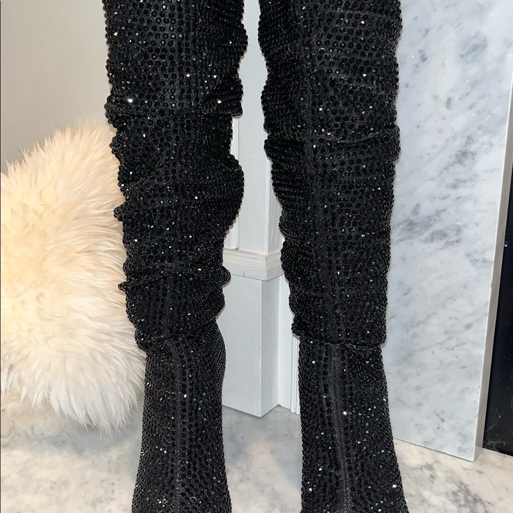 new! INC International Concepts Metallic Black Rhinestone Gerii Boots - Picture 13 of 16